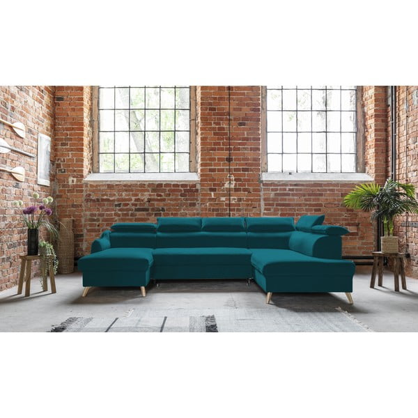 Tirkizna baršunasta sklopiva kutna garnitura (s desnim kutom/u obliku slova "U") Sweet Harmony – Miuform-image-1