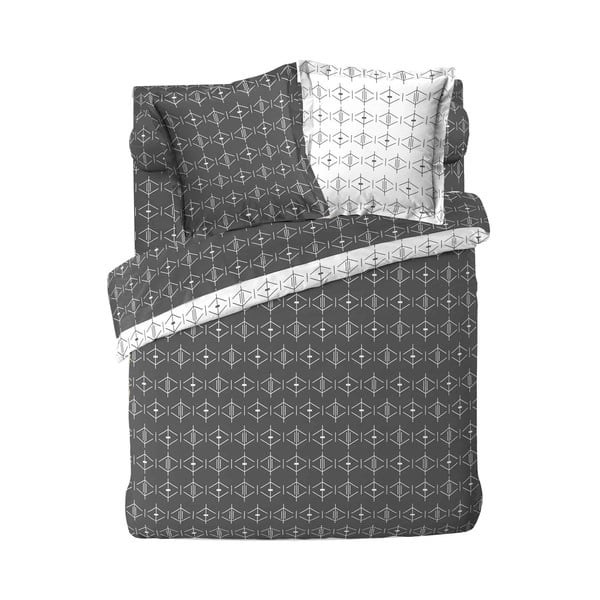 Bijela/tamno siva pamučna navlaka za poplun za bračni krevet/za produženi krevet 240x220 cm Aristide – douceur d'intérieur