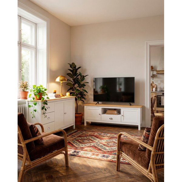 Bijelo/natur TV stol od borovine 158x53 cm Misti - Marckeric-image-1