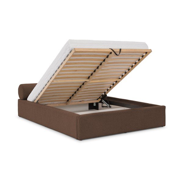 Smeđi tapecirani bračni krevet s prostorom za odlaganje s podnicom 160x200 cm Cille – Ropez-image-2