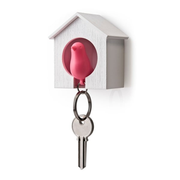 Štand s QUALY privjeskom za ključeve Sparrow, bijela kabina / roza ptica