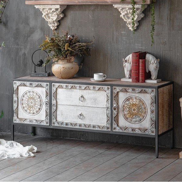 TV komoda od masivne jele u prirodnoj boji 135x55 cm Jaipur – Burkina-image-1