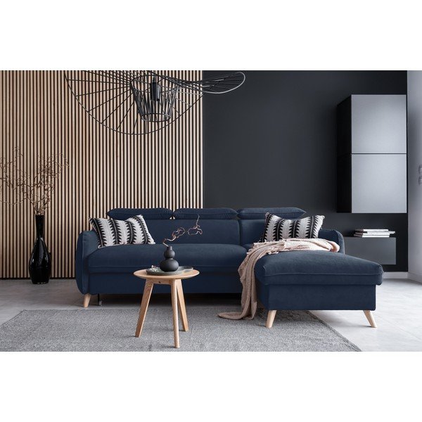 Tamno plava baršunasta sklopiva kutna garnitura (s desnim kutom) Sweet Harmony – Miuform-image-1