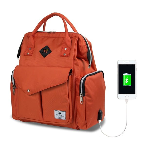 Narančasti ruksak za majke s USB priključkom My Valice HAPPY MOM Baby Care Backpack