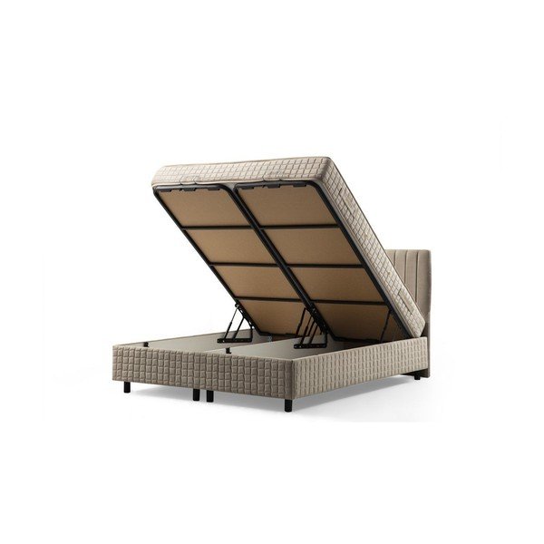 Bež tapecirani bračni krevet s prostorom za odlaganje s podnicom 140x200 cm Safir – Kalune Design-image-2