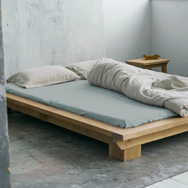 Zelena/plava lanena plahta s gumom 180x200 cm Milieu – Linen Tales-image-1