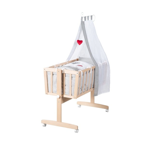 Kolijevka od masivne bukve na kotačićima/s baldihanom 40x90 cm u prirodnoj boji Adam and Owl – Roba