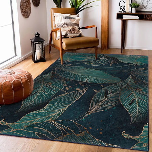 Petrolej zeleni perivi tepih 80x150 cm Midnight Jungle – Mila Home-image-1