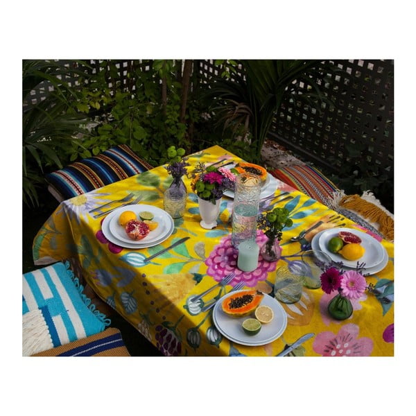 Stolnjak s primjesom lana Madre Selva Colourful Flowers, 140 x 250 cm-image-1