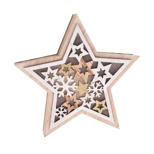 Drvena zvijezda s LED svjetlom Dakls, visina 15 cm