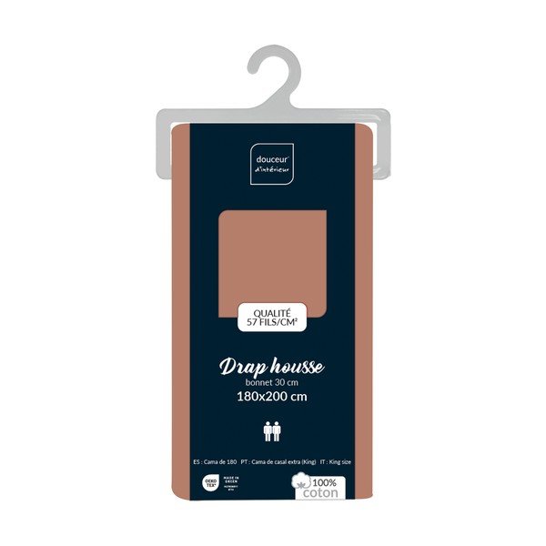 Pamučna plahta s gumom u boji lososa 180x200 cm Lina – douceur d'intérieur-image-2