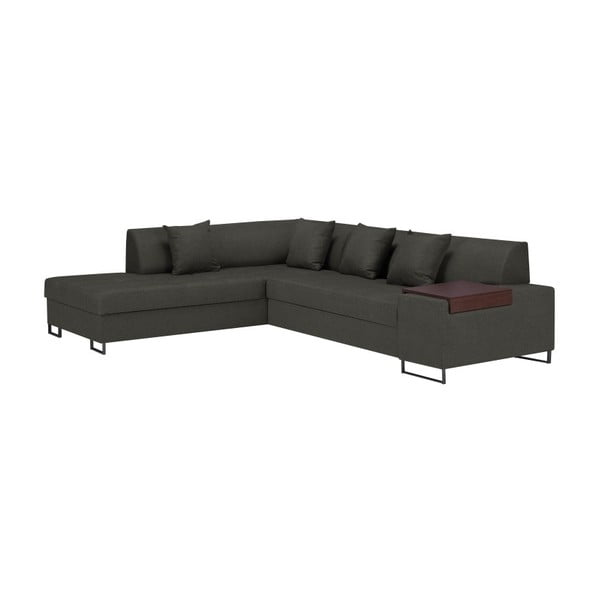 Tamno sivi kutni kauč na razvlačenje s nogama u crnoj boji Cosmopolitan Design Orlando, lijevi kut