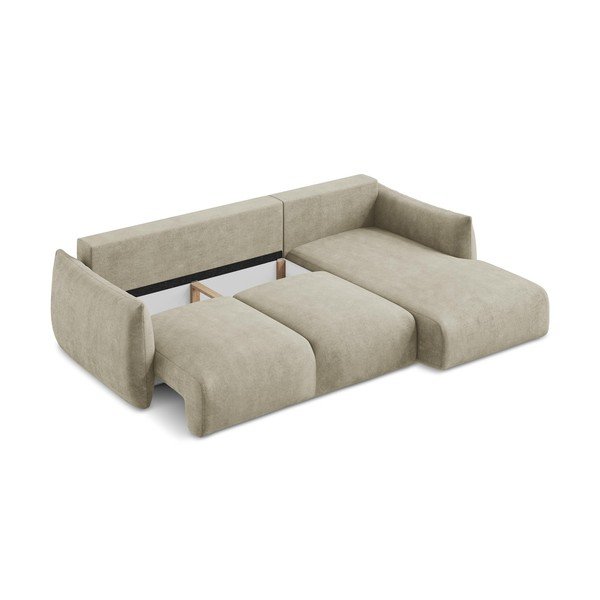 Bež sklopiva kutna garnitura od šenila (s desnim kutom/s ležaljkom) Leila – Makamii-image-4