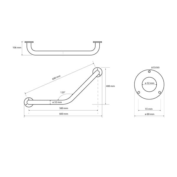 Željezna zidna ručka za kupaonicu 66 cm Handicap 120° – Sapho-image-1