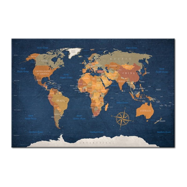 Slika karte svijeta Bimago Ink Oceans, 90 x 60 cm