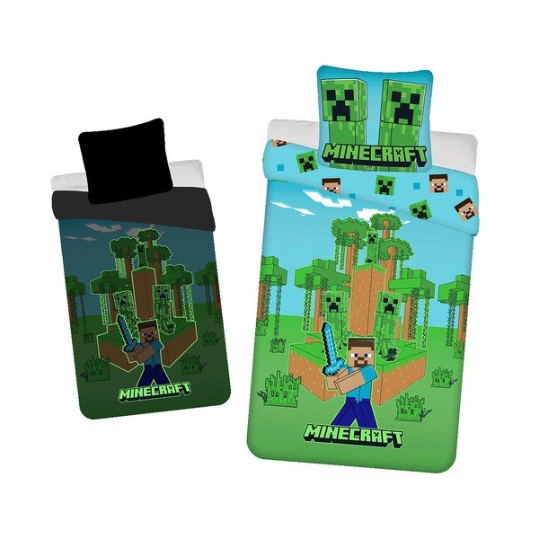 Pamučna dječja posteljina sa svjetlećim efektom za krevet za jednu osobu 140x200 cm Minecraft "Jungle Fight" – Jerry Fabrics