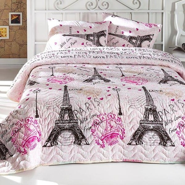 Pokrivač s jastučnicom za jedan krevet s pamukom From Paris, 160 x 220 cm