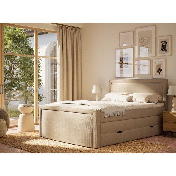 Bež boxspring krevet s prostorom za odlaganje 160x200 cm Fresco – Maison de Rêve-image-1