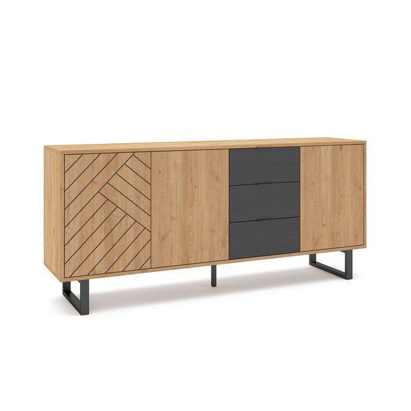 Antracit/natur niska komoda u dekoru hrasta 180x80 cm Madona - Marckeric-image-4