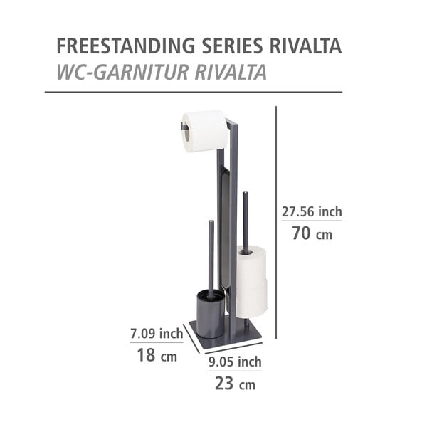 Sivi stalak za toaletni papir s četkom Wenko Rivalta-image-4