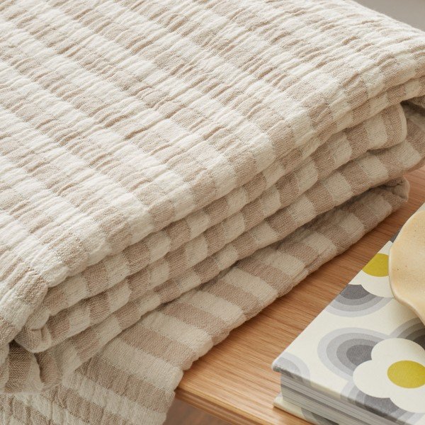 Pamučna deka u prirodnoj boji 150x200 cm Cotton Muslin Stripe – Bianca-image-2