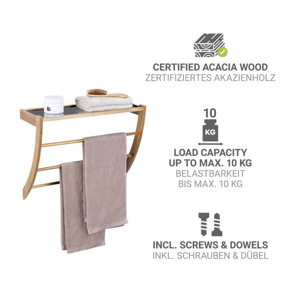 Drveni zidni držač za ručnike u tamnoj prirodnoj boji Fondi – Wenko-image-2