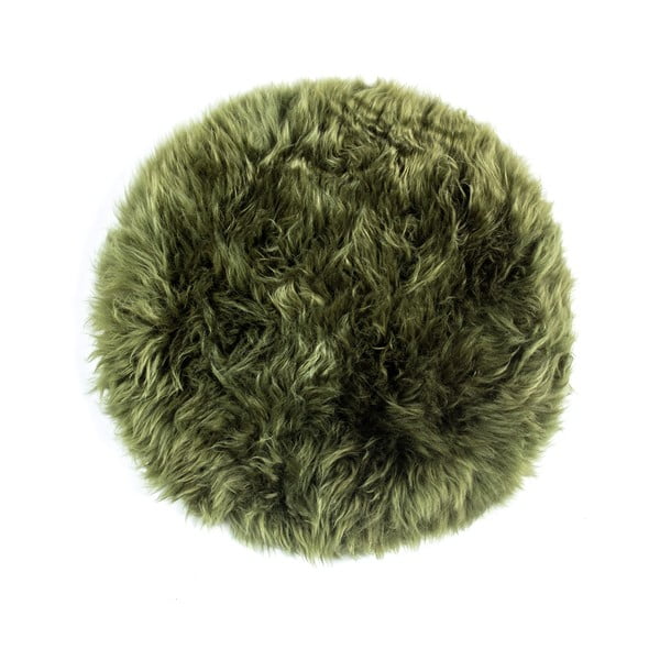 Tamnozeleni jastuk od ovčjeg krzna za blagovaonski stolac Royal Dream Zealand Round, ⌀ 35 cm