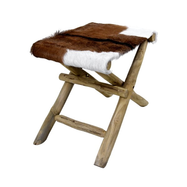 Smeđi tabure od tikovine Goatskin - Ego Dekor-image-1