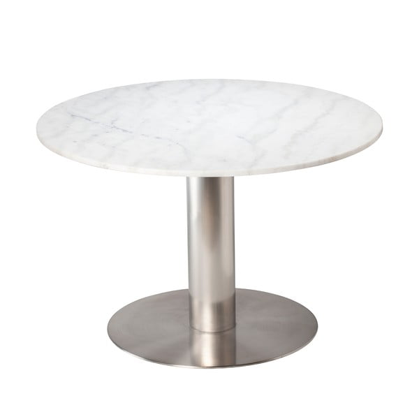Blagovaonski stol od bijelog mramora s postoljem u srebrnoj boji RGE Pepo, ⌀ 105 cm