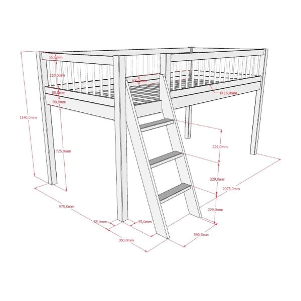 Bijeli podignuti dječji krevet od masivne bukve 90x200 cm Forrest – Vipack-image-3