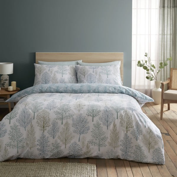 Bijelo-zelena posteljina za bračni krevet 200x200 cm Wilda Tree - Catherine Lansfield-image-1