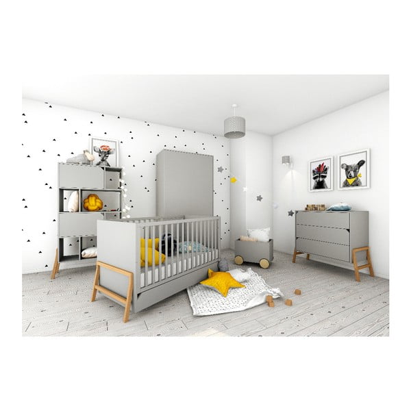 Sivi dječji krevetić s ladicom BELLAMY Lotta, 70 x 140 cm-image-2