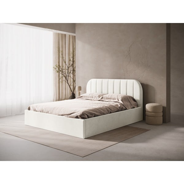 Krem tapecirani bračni krevet s prostorom za odlaganje/bez uzglavlja s podnicom 140x200 cm Susan – Micadoni -image-1