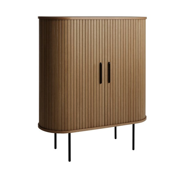 Smeđa vitrina za vino u dekoru hrasta s kliznim vratima 100x118x40 cm Nola – Unique Furniture-image-4