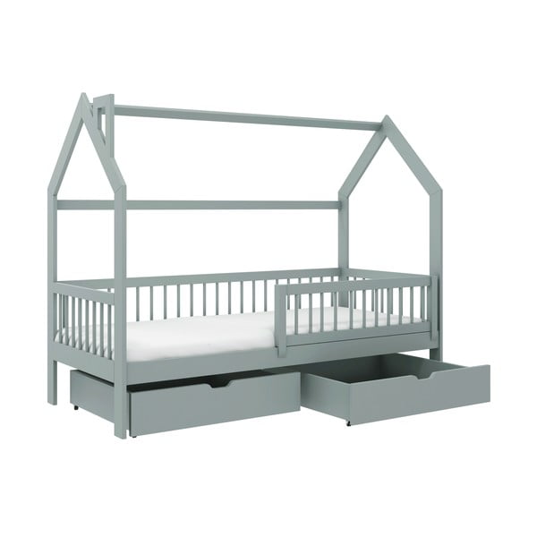 Sivi mali dječji krevet od borovine s prostorom za pohranu 70x160 cm Oskar - Lano Meble