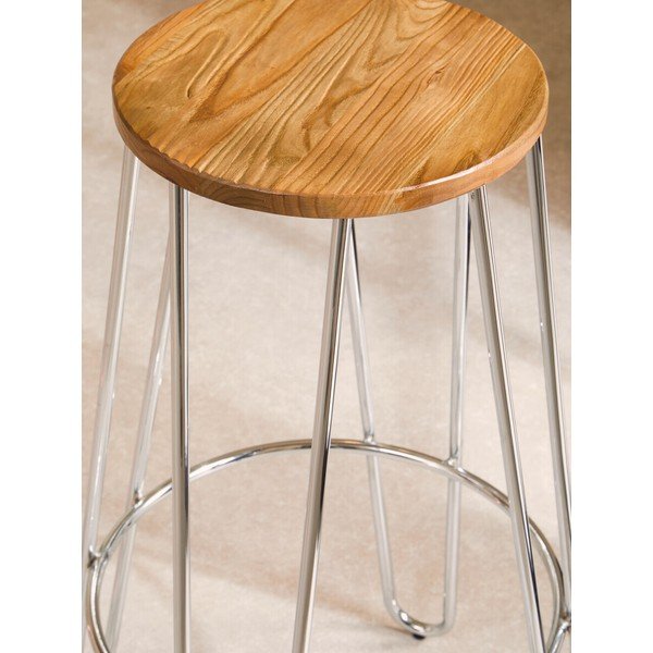 Barska stolica od čvrstog brijesta u srebrnoj boji/u prirodnoj boji (visine sjedala 75 cm) District – Premier Housewares-image-3