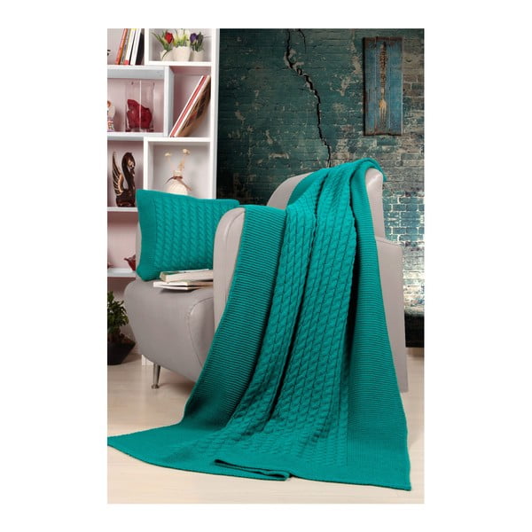 Set tirkiznog prekrivača i jastuka Kate Louise Tricot Blanket Set Sultan