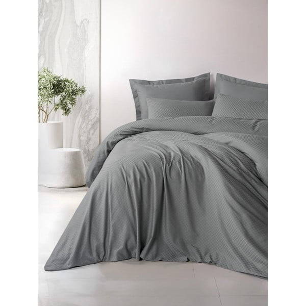 Siva posteljina za bračni krevet/za produženi krevet od renforce pamuka 240x220 cm Checkered – Mila Home Luxury-image-1