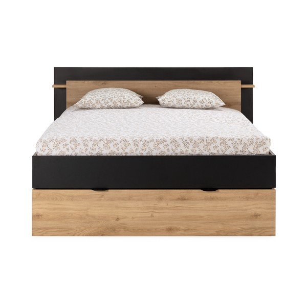 Crni/u prirodnoj boji bračni krevet u dekoru hrasta s prostorom za pohranu bez podnice 140x190 cm Albo – Marckeric-image-4