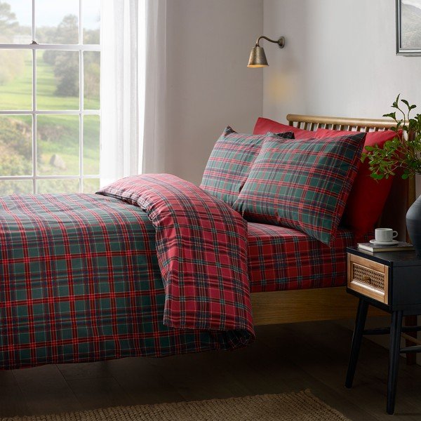 Crvena/tamno zelena posteljina za krevet za jednu osobu 135x200 cm Tartan Check – Catherine Lansfield-image-4