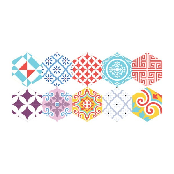 Set od 10 podnih naljepnica Ambiance Hexagons Guiliena, 20 x 18 cm