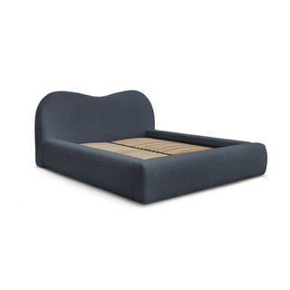 Tamno plavi tapecirani bračni krevet s prostorom za odlaganje s podnicom 140x190 cm Orlane – Bobochic Paris