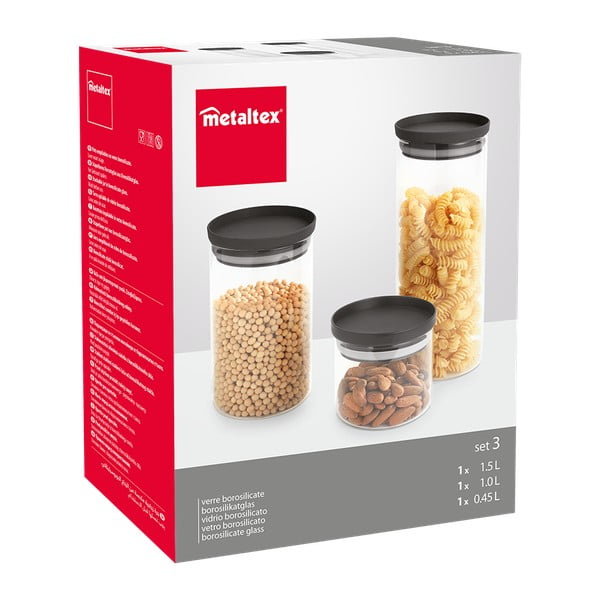 Staklene posude za namirnice u setu 3 kom za čuvanje hrane – Metaltex-image-1