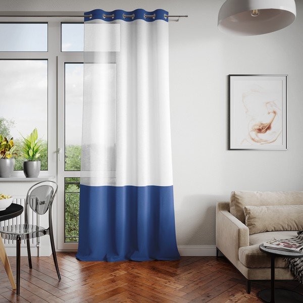 Bijelo-plava zavjesa AmeliaHome Irvelette Eyelets, 140 x 270 cm-image-2