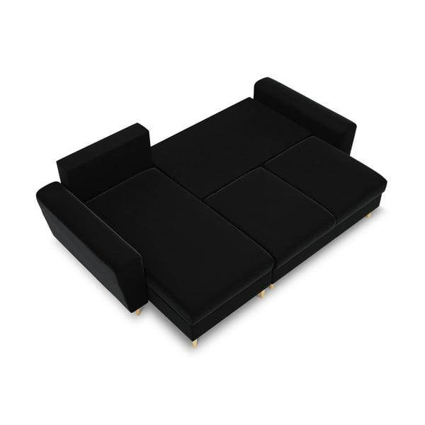 Crna baršunasti sklopiva/s prostorom za odlaganje kutna garnitura Kyoto – Cosmopolitan Design-image-1