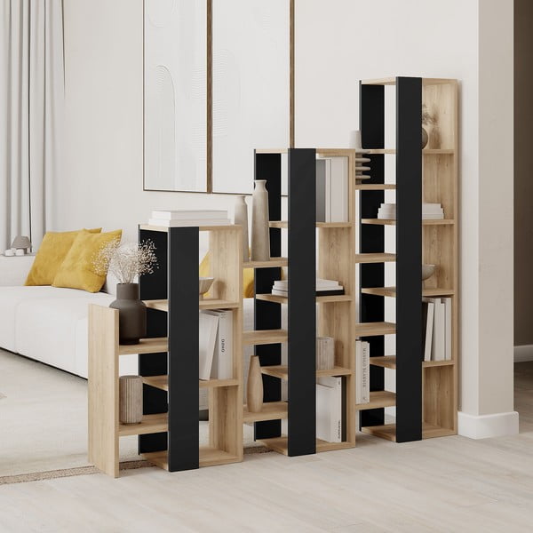 Crni/u prirodnoj boji regal u dekoru hrasta 158x151 cm Anissa – Marckeric-image-1