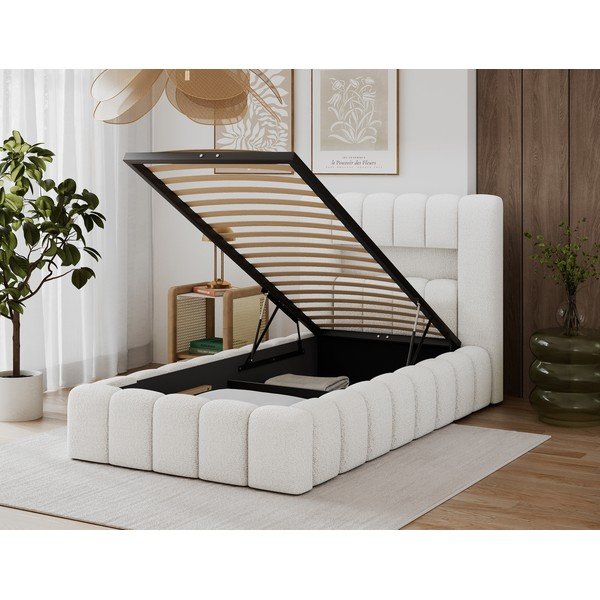 Krem tapecirani krevet s prostorom za odlaganje s podnicom 90x200 cm Lamica – ELTAP-image-4