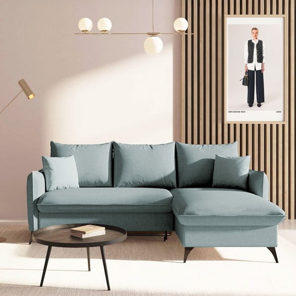 Svijetlo plava sklopiva/s prostorom za odlaganje kutna garnitura (s desnim kutom/s ležaljkom) Brim – Rodier-image-1