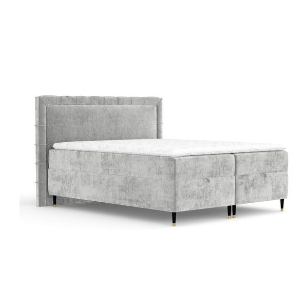 Svijetlo sivi boxspring krevet s prostorom za pohranu 200x200 cm Voyage – Maison de Rêve