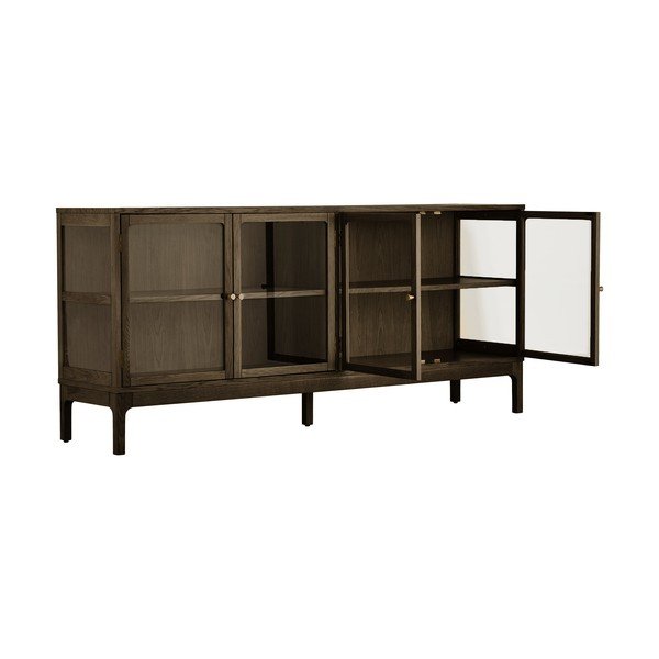 Tamno smeđa vitrina u dekoru hrasta 180x80x40 cm Zamora – House Nordic-image-3